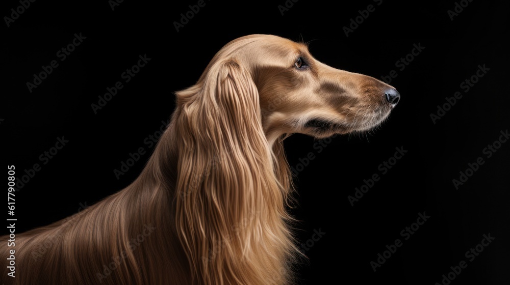 afghan hound on black background