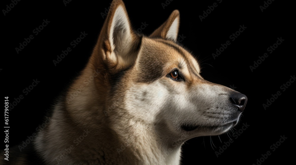 akita dog on black background