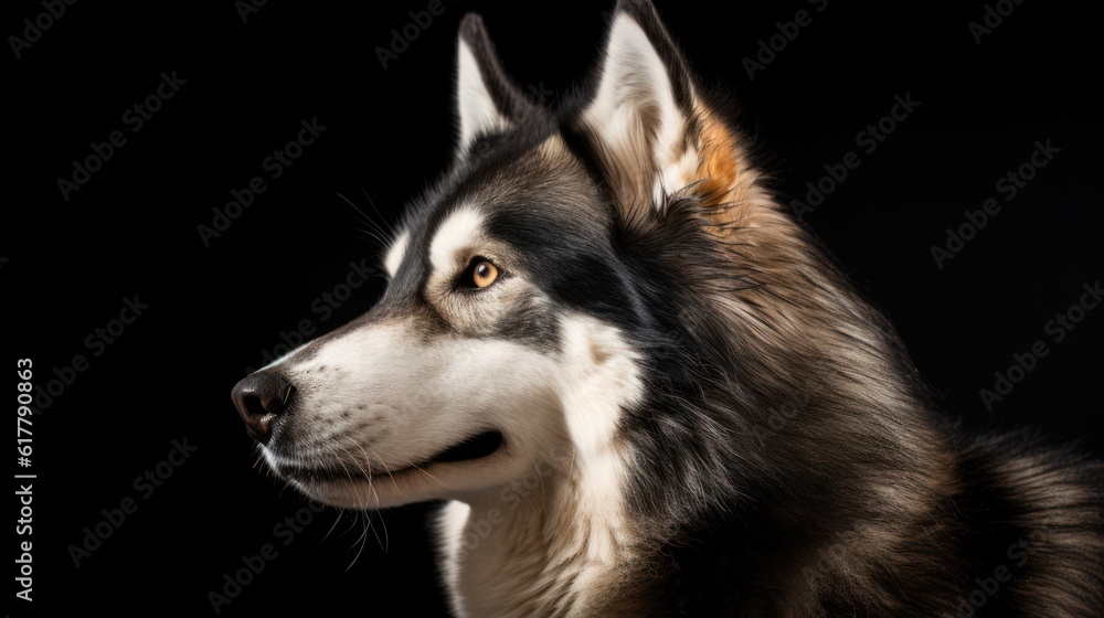 alaskan malamute dog on black background