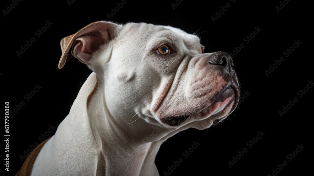 american white bulldog on black background