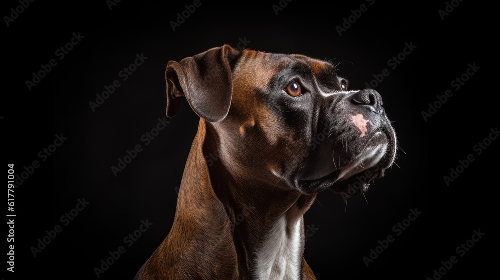boxer dog, on black background