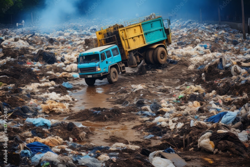 Garbage pile in trash dump or junkyard, Aerial view garbage metal truck unload garbage consumption junkyard scarp, Global warming . Generative AI Garbage pile in trash dump or junkyard, Aerial view garbage metal truck unload garbage consumption junkyard scarp, Global warming . Generative AI