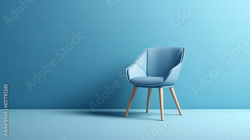 Blue color chair, product image for web page, Scandinavian design, clean soft chair and comfortable with copy space, Generatiev Ai photo