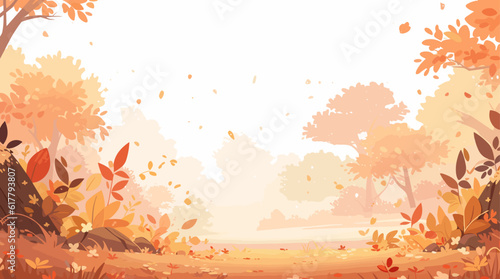 Autumn landscape. Autumn forest background. Brown leaves are falling. Wonderland landscape in fall season. Vector illustration EPS10