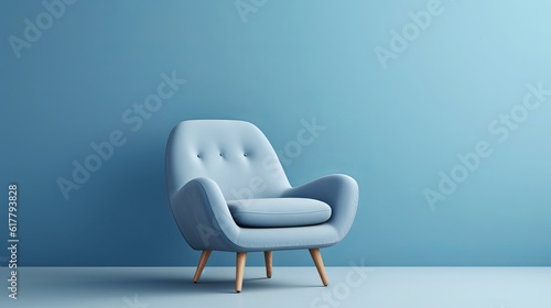 Blue color chair, product image for web page, Scandinavian design, clean soft chair and comfortable with copy space, Generatiev Ai photo