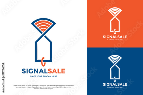 Signal sale vector logo template. This design use price tag symbol with signal. Suitable for business, marketing, sale.