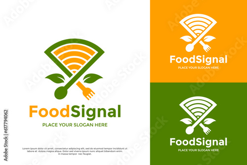 Food signal vector logo template. This design use signal symbol with spoon and fork. Suitable for culinary food.