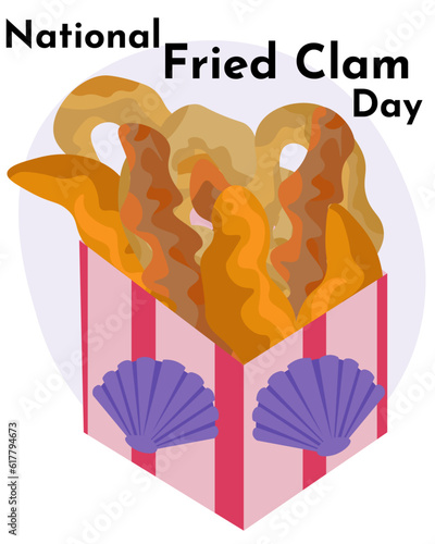 National Fried Clam Day, idea for a vertical poster, banner, flyer about a popular dish