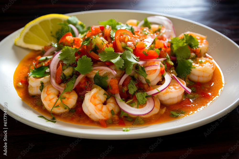 Seafood marinated in citrus juices, mixed with onions, tomatoes, and cilantro. Seafood marinated in citrus juices, mixed with onions, tomatoes, and cilantro.