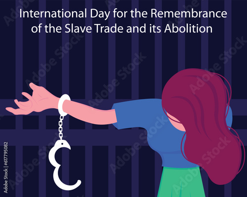 illustration vector graphic of a woman's hands slip out of the handcuffs in prison, perfect for international day, remembrance, slave trade and its abolition, celebrate, greeting card, etc.