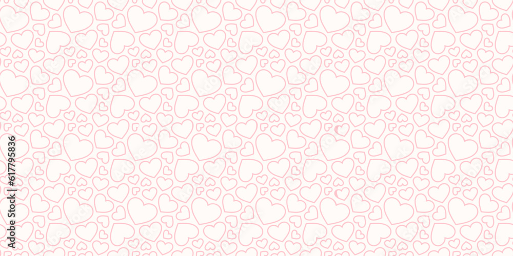 Vector hearts seamless pattern. Cute minimal valentines day background. Love romantic theme. Abstract texture with small linear pink hearts. Elegant repeat design for wrapping, print, decor, textile