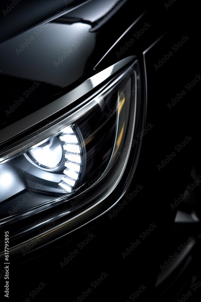 Headlight of a black car at night time