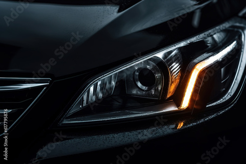 Headlight of a black car at night time © Jeremy