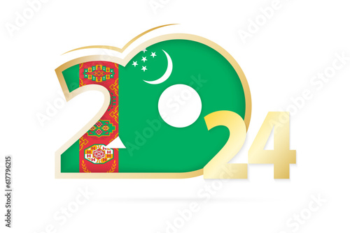 Year 2024 with Turkmenistan Flag pattern.