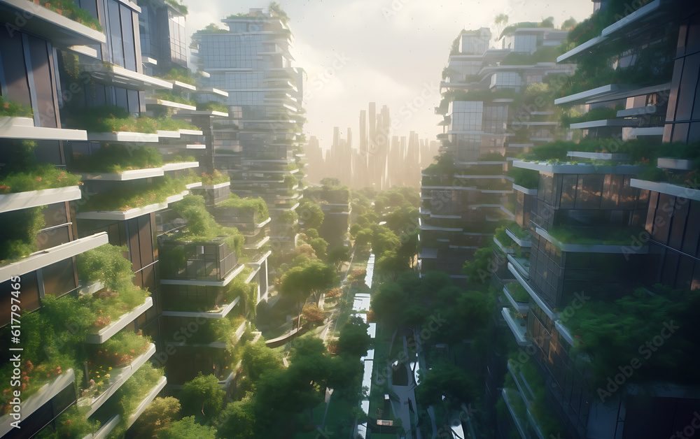 this image shows a futuristic city filled with tall buildings Generated ...