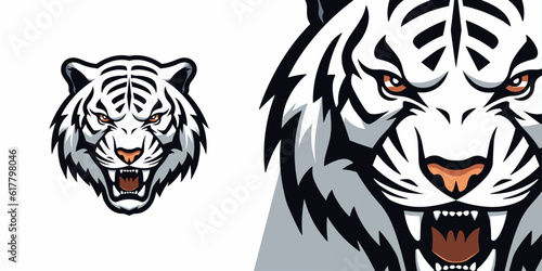 White Tiger Head Logo: Dynamic Vector Mascot Illustration for Sport and E-Sport Teams