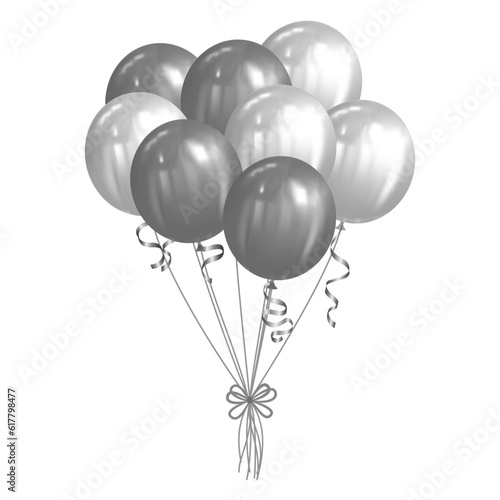 bunch of silver balloons vector festive illustration of flying realistic on gray background