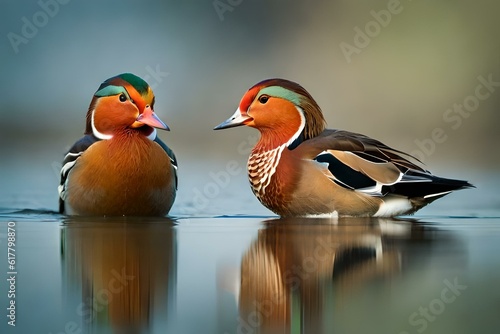 mandarin ducks in the water photo