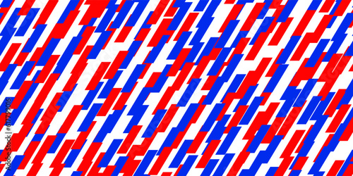 Ramdom barbershop seamless pattern with blue and red stripes on white backdrop. Diagonal striped vector backdrop. Barber shop texture for man haircut and shave salon