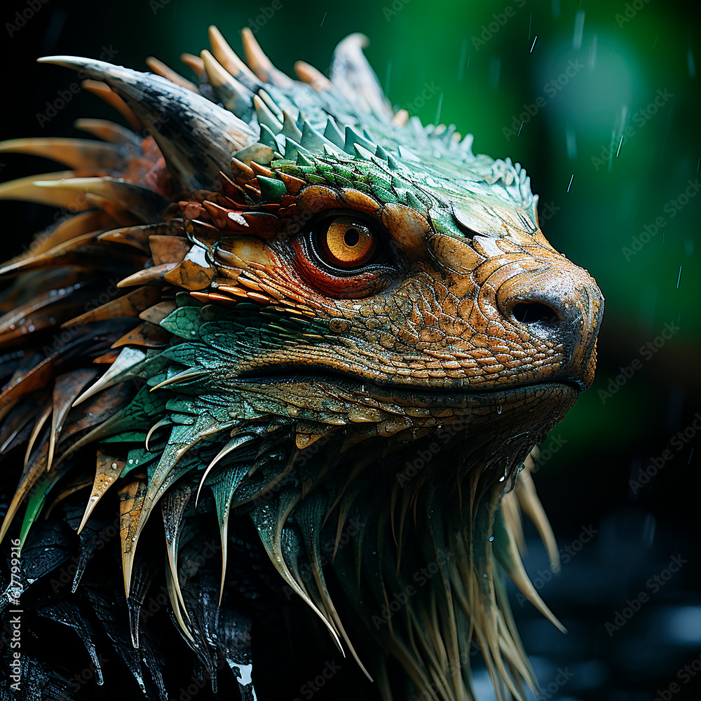 Image of realistic green wooden dragon head. Symbol of 2024 Chinese New Year. Generative AI Image of realistic green wooden dragon head. Symbol of 2024 Chinese New Year. Generative AI