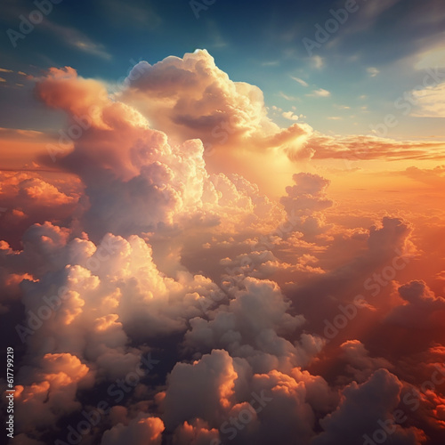 Fondo con detalle de nubes altas, con tonos anaranjados y cielo de color azul