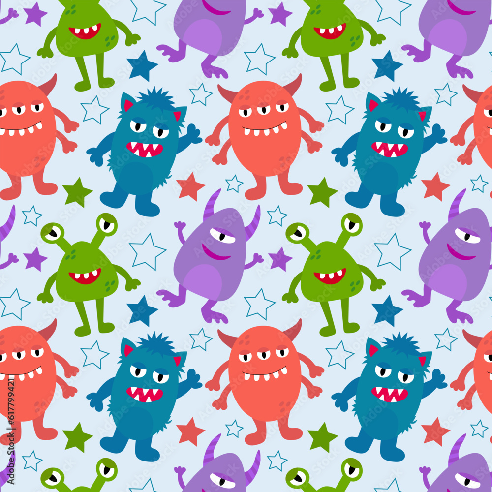 Obraz premium Cute colorful alien and monsters seamless pattern for kids design.
