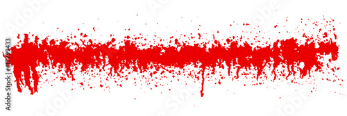 Red blood drip brush isolated on white background. Scarlet silhouette of splash on wall. Watercolor spatter texture. Abstract vector illustration. Runny liquid ink. Horror grunge pattern