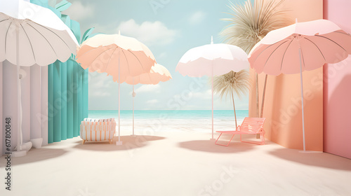 Wallpaper Mural beach with umbrella and chairs  made by midjeorney Torontodigital.ca