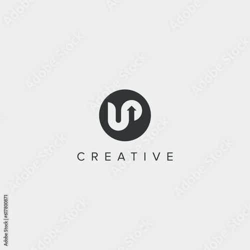 Alphabet UP PU letter arrow logo vector template illustration.