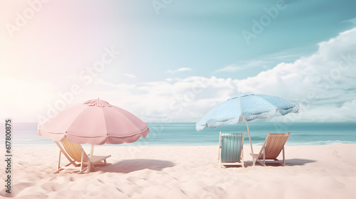beach with umbrella and chairs made by midjeorney