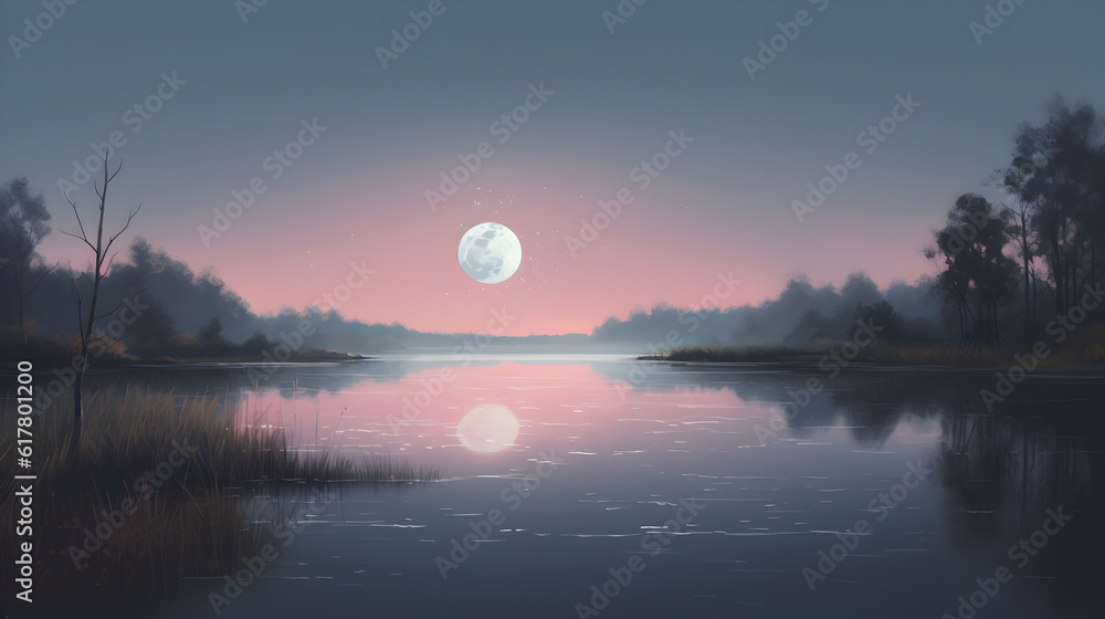 moon over lake made by midjeorney