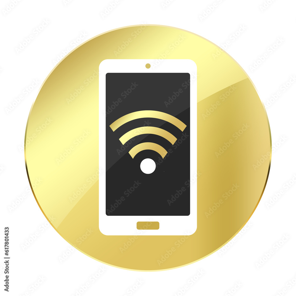 gold smartphone circle and wifi icon gold smartphone circle and wifi icon