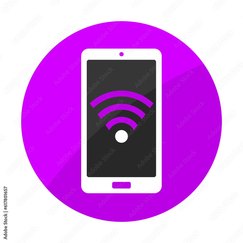 purple smartphone circle and wifi icon purple smartphone circle and wifi icon