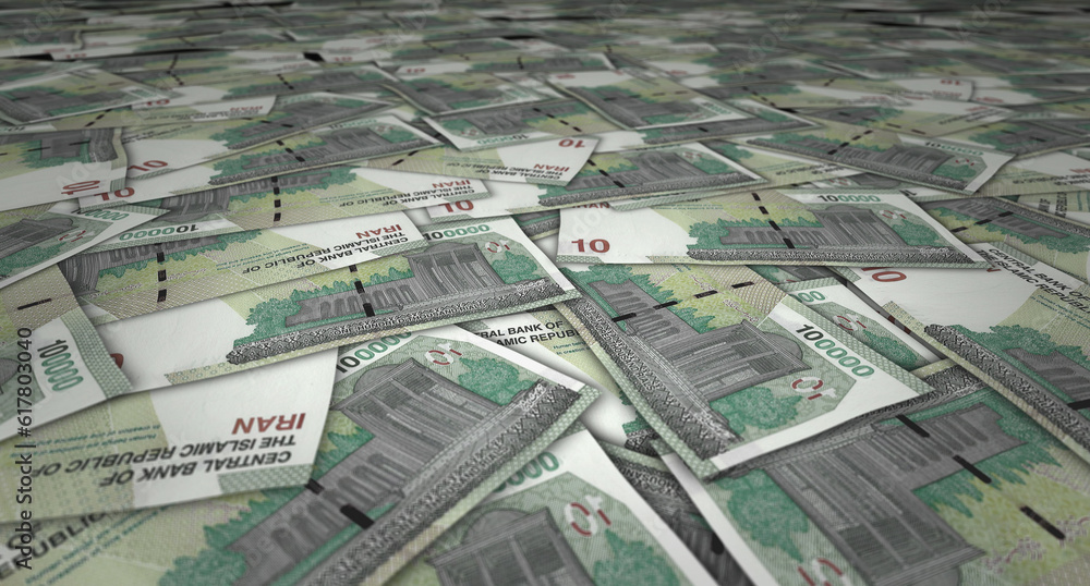 Fototapeta premium Iranian Rial 100000 IRR banknote money 3d illustration