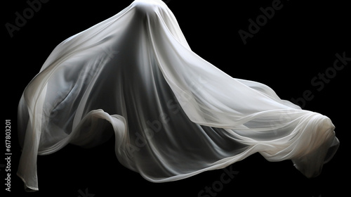 a ghost appearing as a wavy fabric, silk, satin, eerie