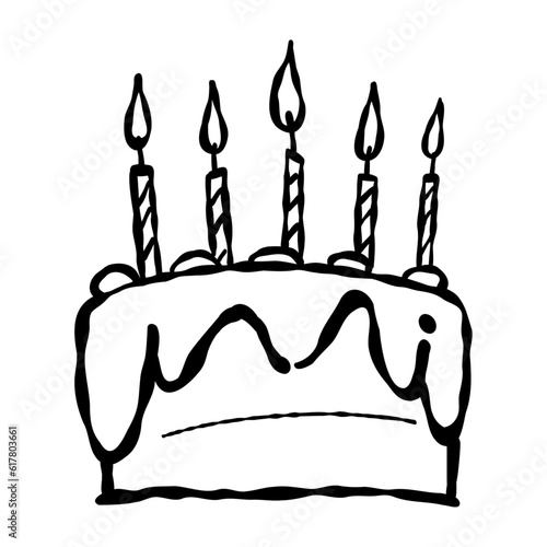 Birthday cake vector illustration, greeting card decoration icon