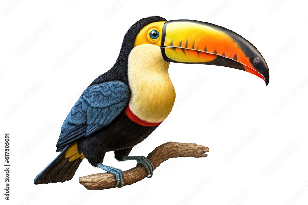 Isolated side view of colorful toucan bird on a cutout PNG transparent background. Generative AI Isolated side view of colorful toucan bird on a cutout PNG transparent background. Generative AI