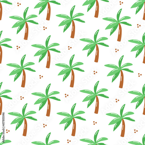 Coconut palm tropical summer hand-drawn seamless pattern