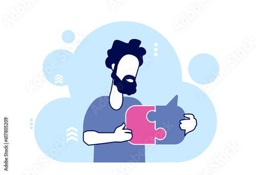 Vector of a man solving a problem, puzzle pieces together