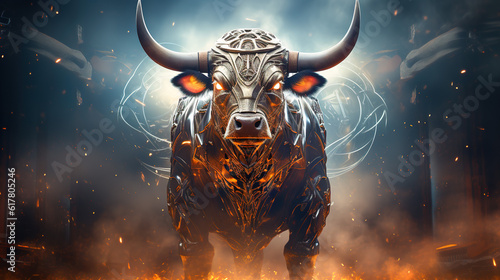 Fiery Fury, The Angry Steampunk Bull Unleashing its Power amidst Fire and Smoke, Generative AI