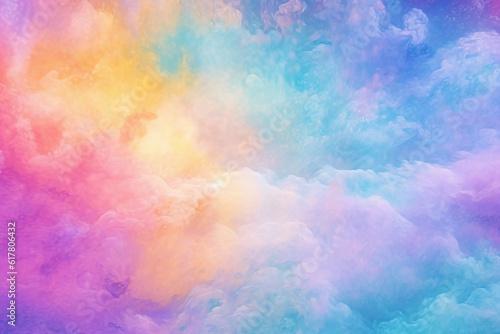 Magical rainbow sky, sparkles, pastel rainbow colors, holographic. AI generative