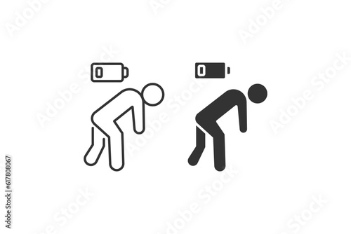Tired person, fatigue or exhausted, lack battery energy, low charge icon. Vector illustration design.