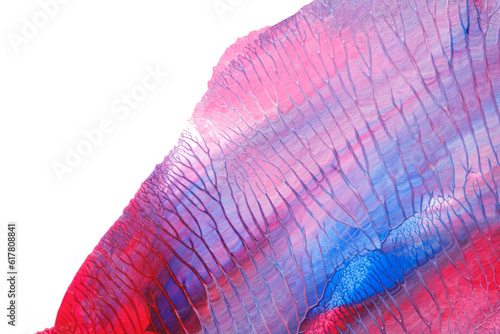 blue pink abstract acrylic painting color texture on white paper background by using rorschach inkblot method