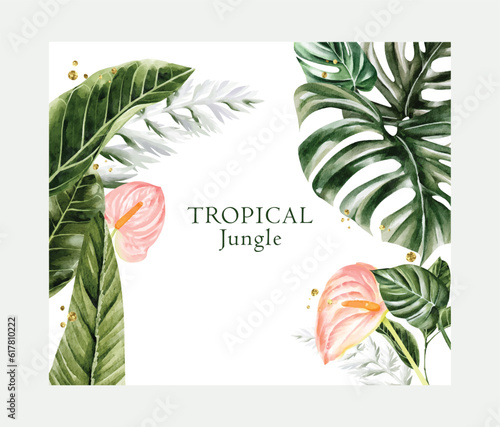 Tropical jungle watercolor vector background design