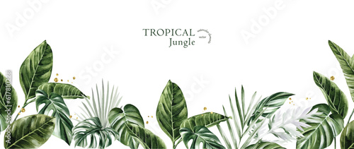 Tropical jungle watercolor vector background