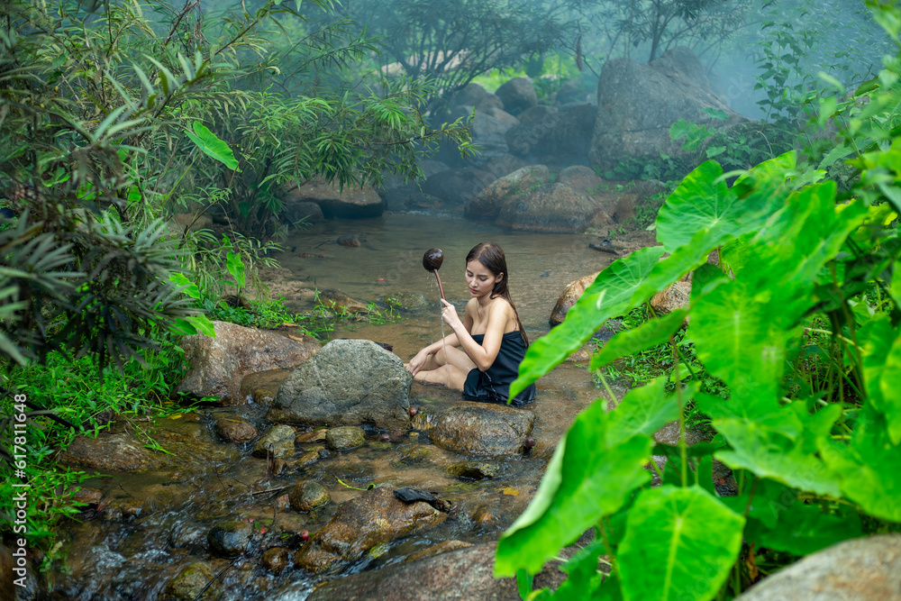 Obraz premium sexy, forest, asia, bath, bathing, bathroom, beautiful, beauty, body, care, cascade, caucasian, clean, colorful, country, countryside, creek, female, fresh, girl, hair, happy, health, hot, landscape, 