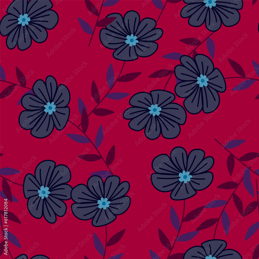 Simple stylized flower seamless pattern. Decorative naive botanical backdrop.