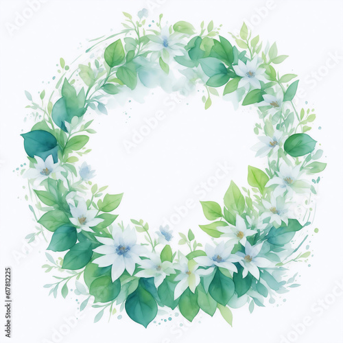 Watercolor Flower Wreath Illustration with Colorful Paint Splash on Light Background. Vintage Aquarelle Wallpaper Design for Banner  Poster  Invitation or Greeting Card. AI Generated.