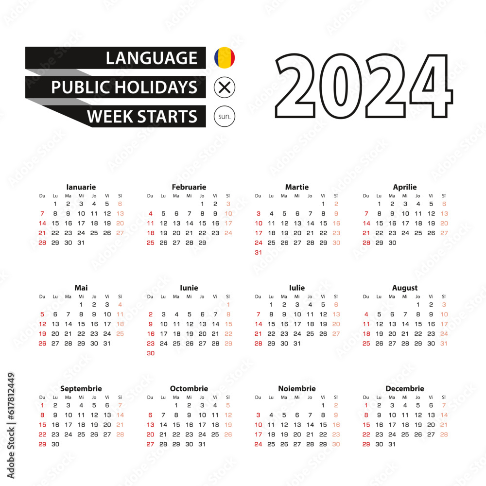 2024 calendar in Romanian language, week starts from Sunday.