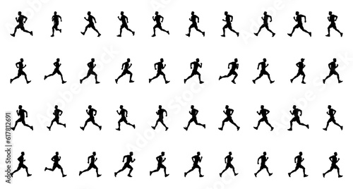 running man silhouette, various poses, jogging or marathon